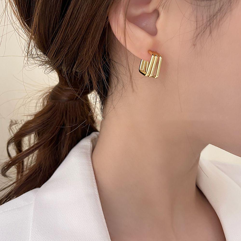 Bông Tai Hình Vuông Nhiều Lớp Bằng Hợp Kim Phong Cách Hàn Quốc Dành Cho Nữ