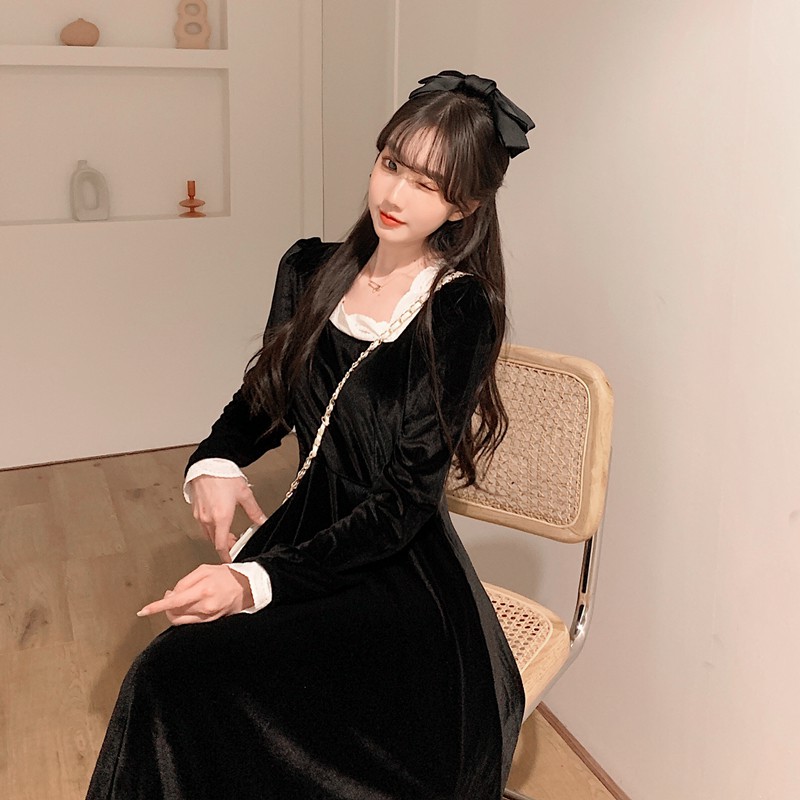 [Thanh Lý] D79 - Đầm Bigsize Nhung Dài Cổ Điển