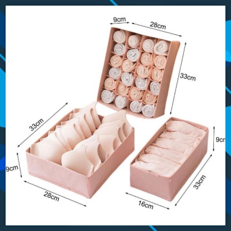 Combo 3 hộp vải nhiều ngăn đựng tất, vớ, đồ lót đa năng tiện dụng