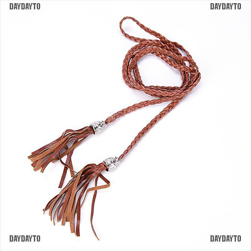 Dây Thắt Lưng Da PU Sợi Mảnh Thiết Kế Tua Rua Phong Cách Boho Đơn Giản Thời Trang Cho Nữ