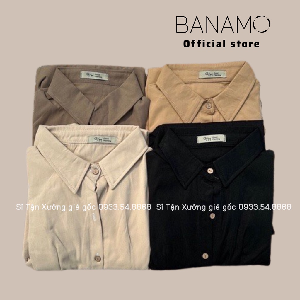 Đầm váy nữ basic Banamo fashion cổ sơ mi cài cúc chiết eo lưng chun cộc tay nhiều màu 5915
