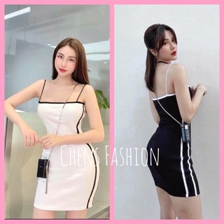 Đầm 2 dây body phối viền năng động váy nữ ôm cá tính