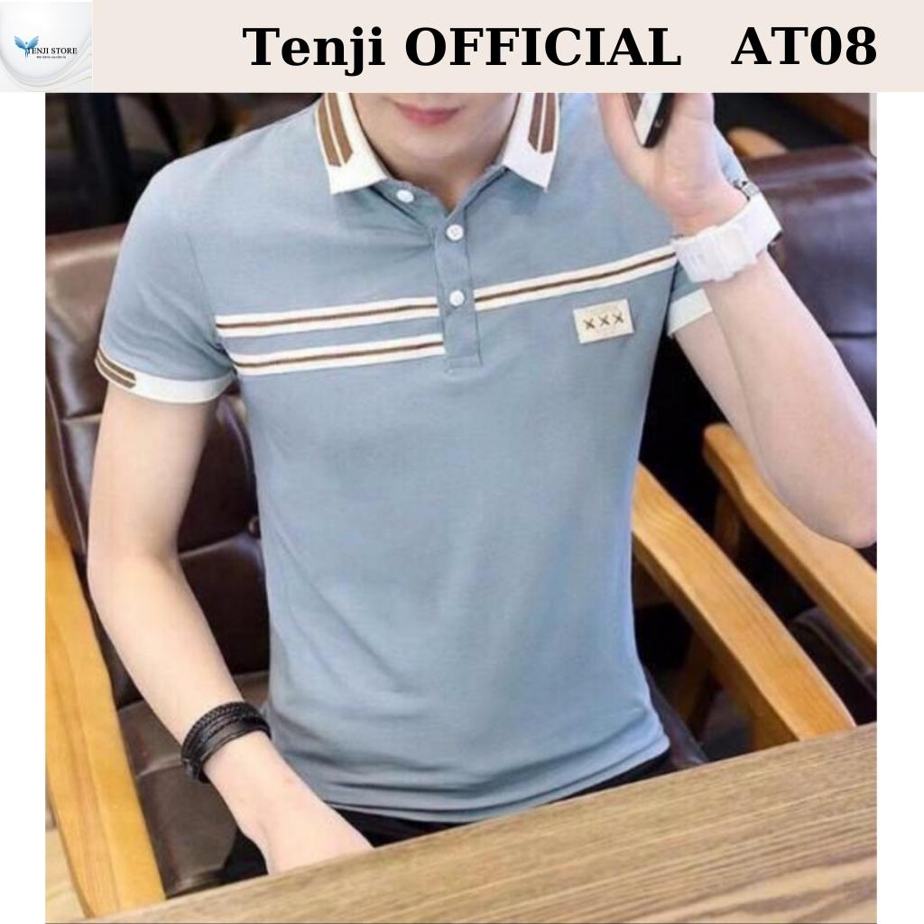 Áo thun nam có cổ, áo phông nam tay ngắn chất cotton cao cấp họa tiết kiểu xanh duong 3X AT08 - TENJI8