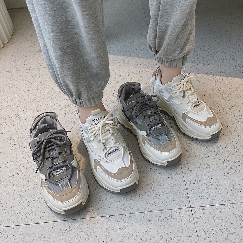 Giày Thể Thao Nữ Ulzzang Vintage, Giày Vải Cao Cấp Đế Độn 5cm, 2 Màu Xám/Kem, Hàn Quốc Street Style - Iclassy_shoes