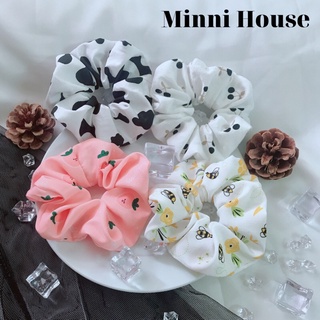 Dây buộc tóc scrunchies hình bò sữa, ong vàng, dâu tây nhỏ, cherry đen nhỏ
