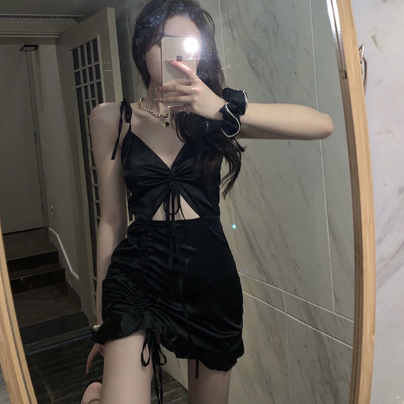chất đũi lụa trơn basic nữ đầm xuông váy 2 dây ôm body Cực sexy D0cW