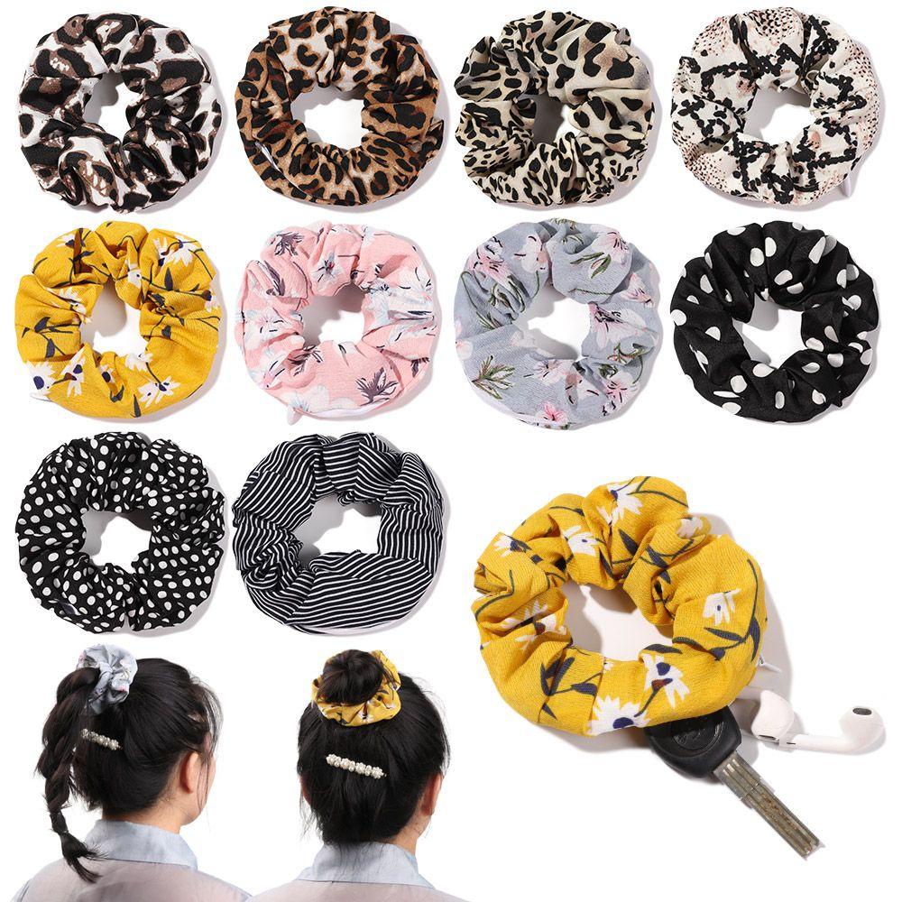 Dây Cột Tóc Ẩn Bằng Vải Nhung Họa Tiết Da Báo / Chấm Bi Thời Trang