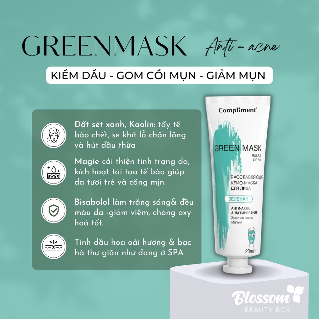 Mặt nạ Compliment Green Mask Giảm dầu, mụn 80ML