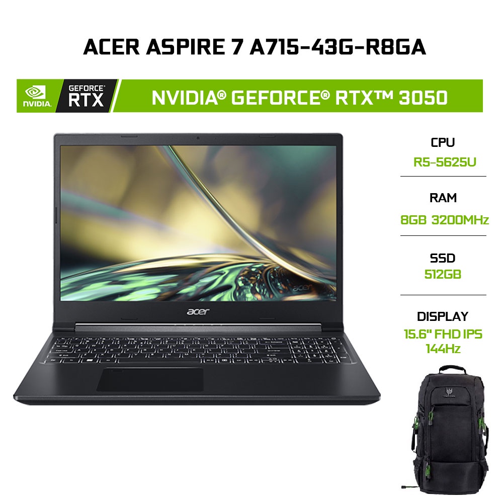 Laptop Acer Aspire 7 A715-43G-R8GA R5-5625U 8GB 512GB GeForce RTXTM 3050