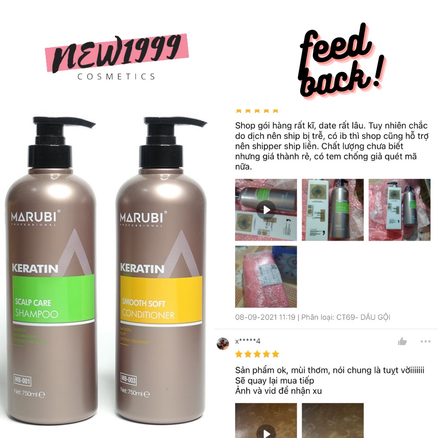 Dầu gội đầu KERATIN MARUBI cặp dầu gội xả phục hồi hư tổn giảm rụng tóc 750ml chính hãng