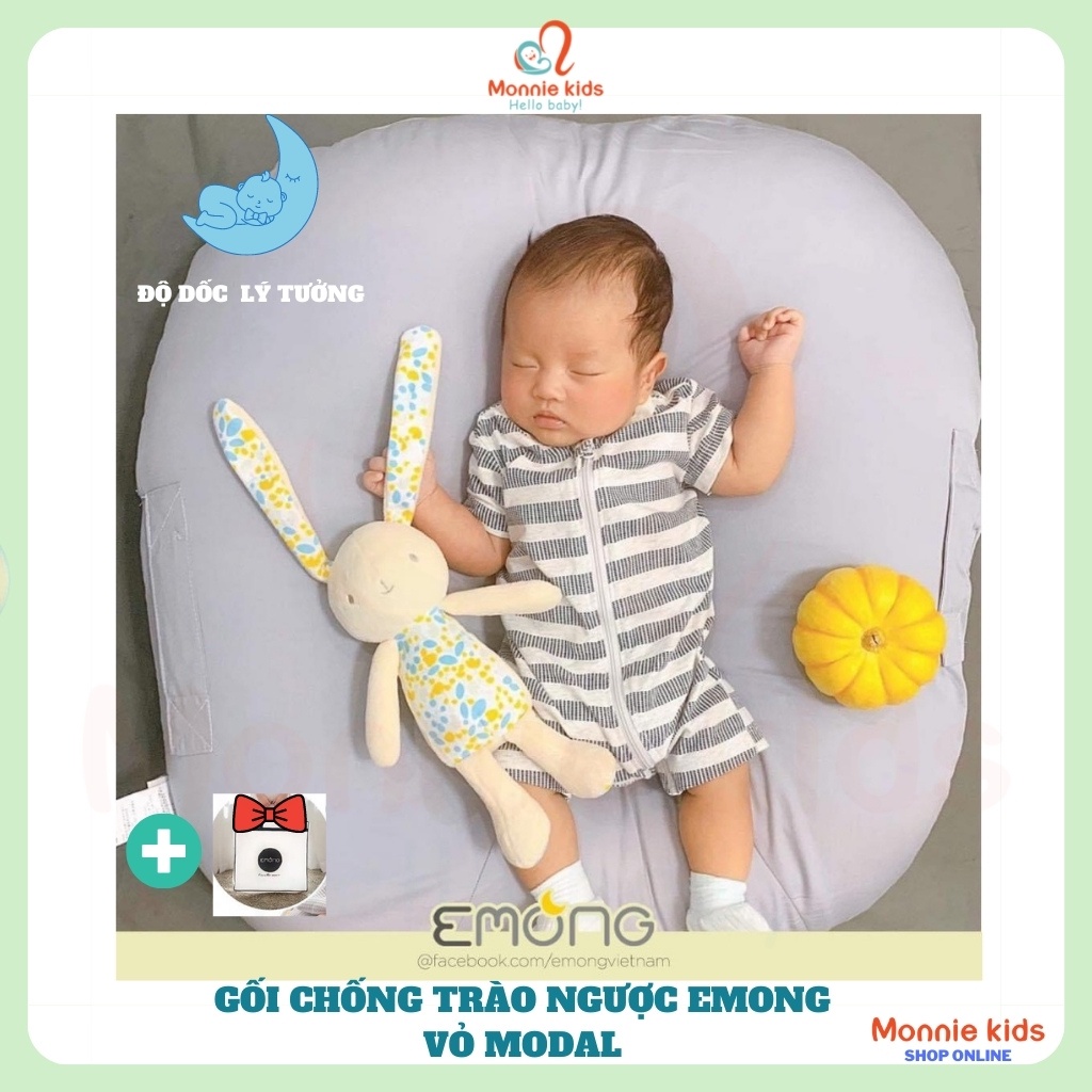 Gối chống trào ngược cho bé Emong vỏ modal, gối chống trào Hàn Quốc cao cấp - Monnie Kids