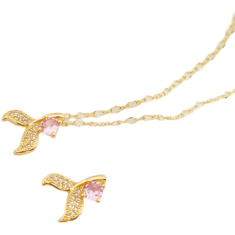 Mặt Dây Chuyền Hình Đuôi Cá Bằng Đồng 18K Đính Đá Zircon Màu Vàng Hồng DIY