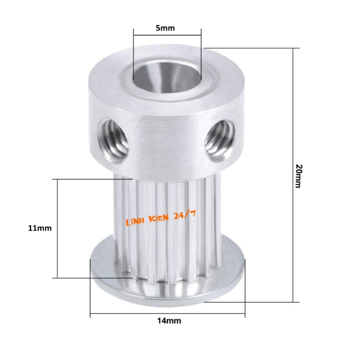 Puly Bánh Răng Nhôm MXL 16 Răng Bản 11mm Trục 5mm