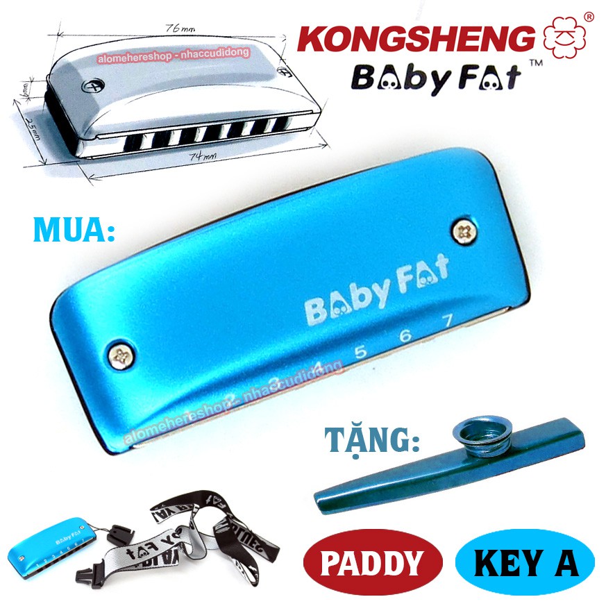 Kèn harmonica Diatonic Mini KongSheng 7 lỗ Paddy Baby Fat Key A Tặng Kèm Kèn Kazoo Màu Xanh Dương