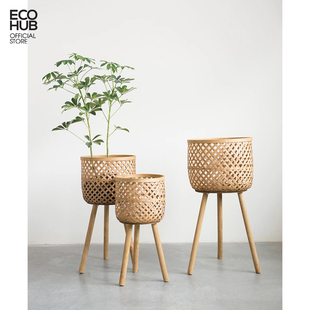 Giỏ tre trồng cây ECOHUB Bằng tre tự nhiên, 3 Size (Floor 3 Piece Wicker Basket Set) | EH015