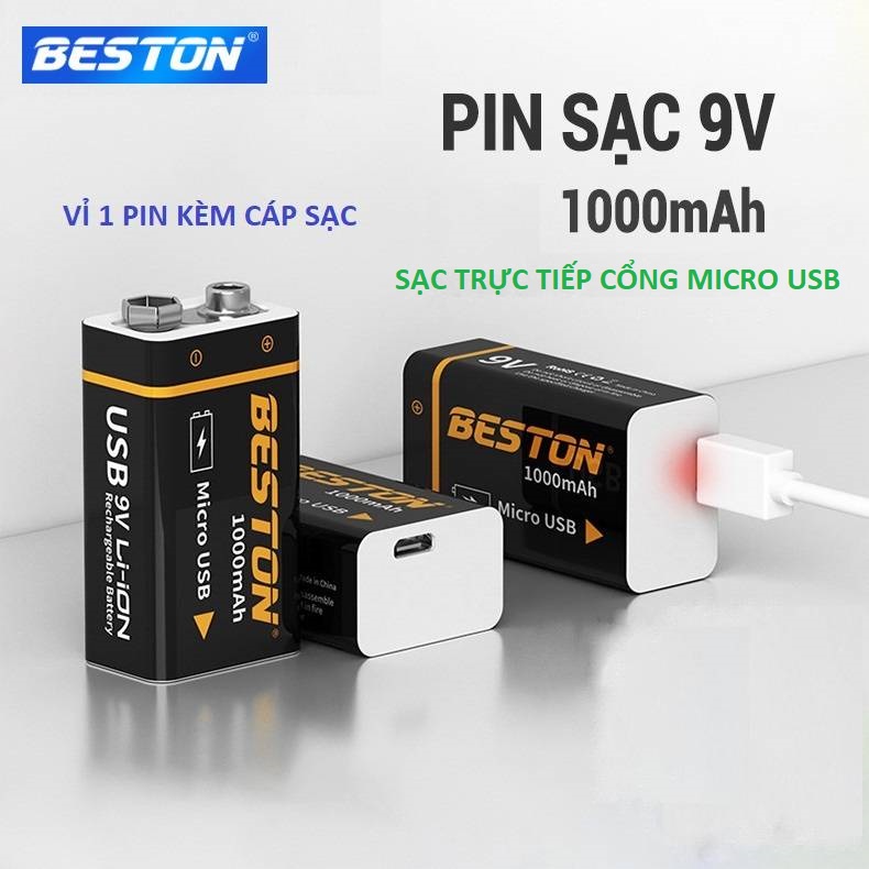 Pin sạc 9v Beston cao cấp dung lượng cao 1000mAh sạc trực tiếp bằng cáp micro USB