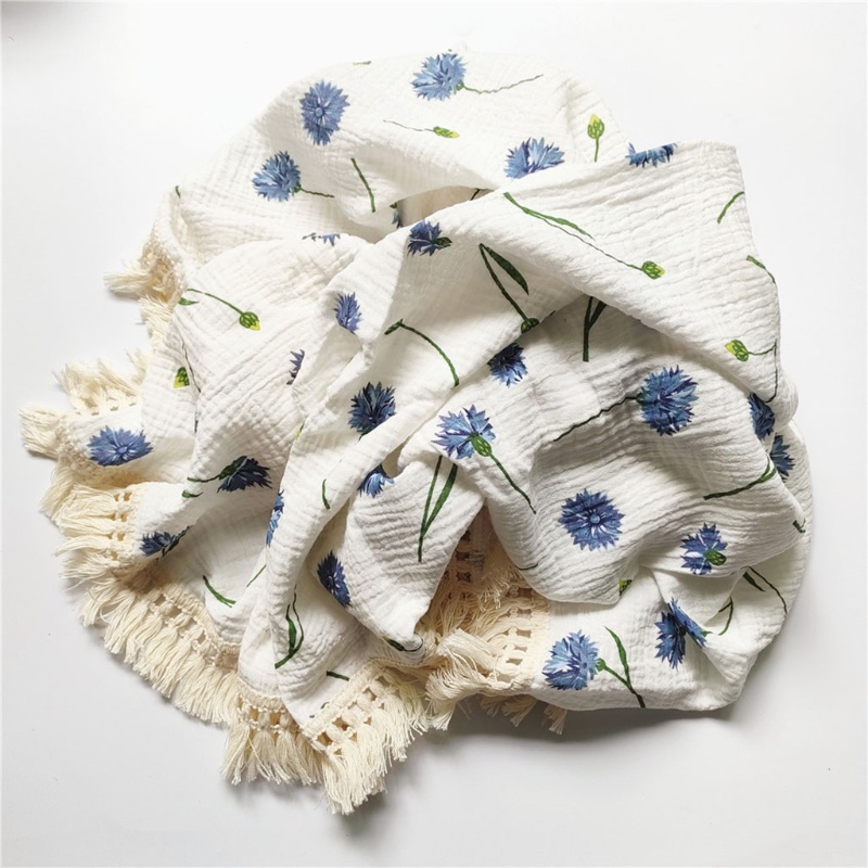 Chăn Quấn Em Bé Bằng Cotton Nguyên Chất Phối Tua Rua Dùng Làm Đạo Cụ Chụp Ảnh