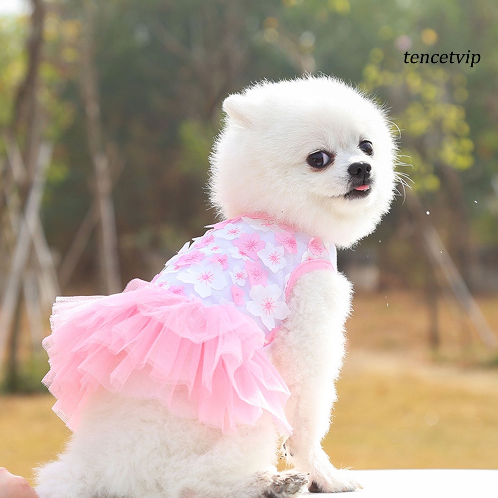 Đầm công chúa cổ tròn chất liệu cotton nhiều lớp in họa tiết hoa xinh xắn dành cho chó cái