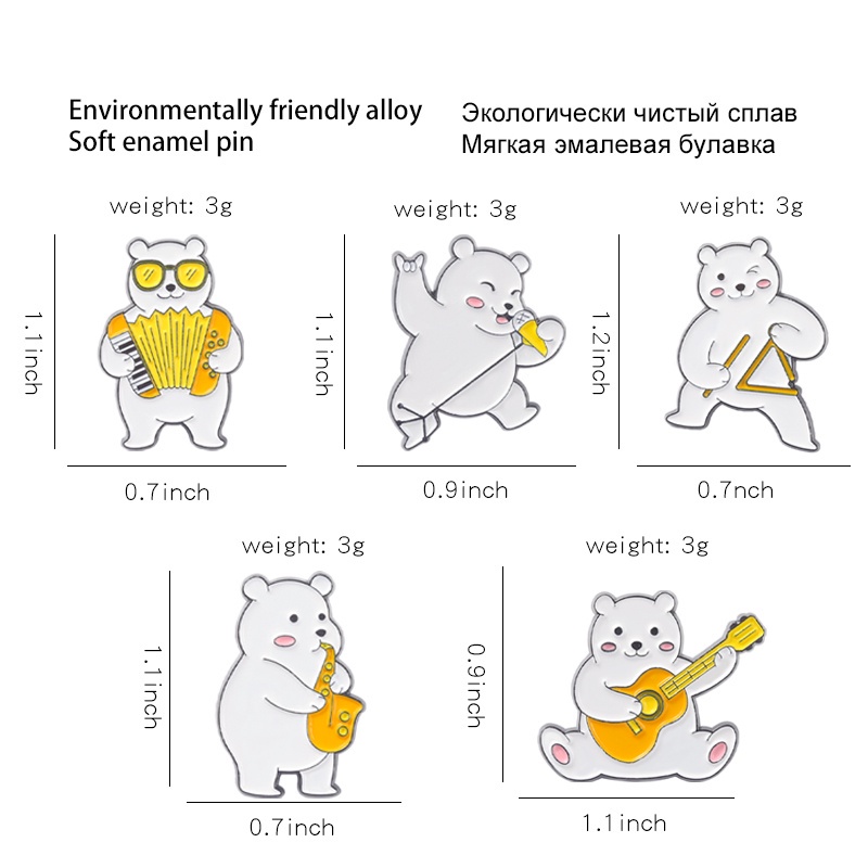 Ghim Cài Áo Hình Gấu Trắng Dễ Thương Tráng Men 5 Kiểu Dáng Tùy Chọn