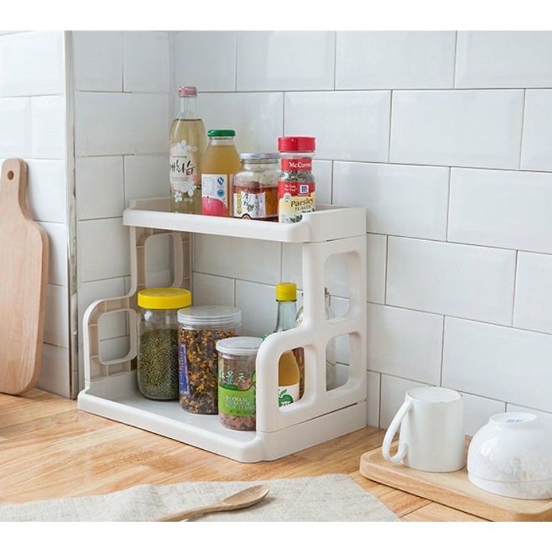 Kệ gia vị 2 tầng đựng đồ nhà bếp , nhà tắm đa năng - Kệ nhựa đựng gia vị 2 tầng loại ô vuông chữ H