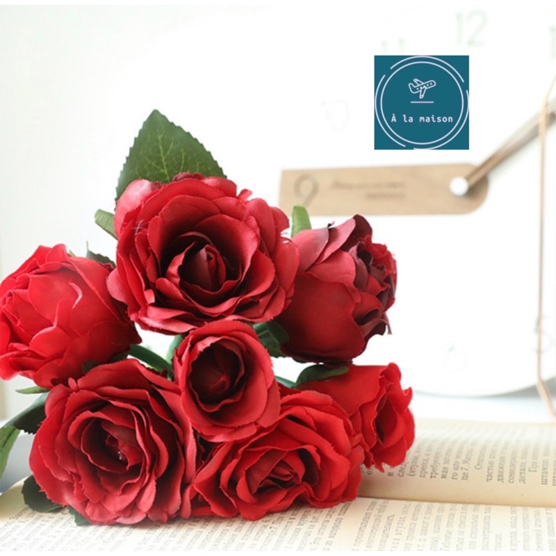 Bó hoa hồng đỏ mini Rosa cao 25cm đẹp rực rỡ quyến rũ, decor trang trí không gian sang trọng, hoa cưới, hoa cô dâu