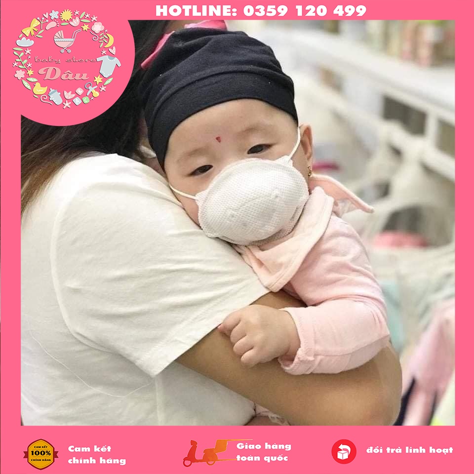 Khẩu trang gấu cho bé Unimask - set 3 chiếc/gói ngừa bụi min có dây điều chỉnh cỡ - 1 size sơ sinh đến 3 tuổi