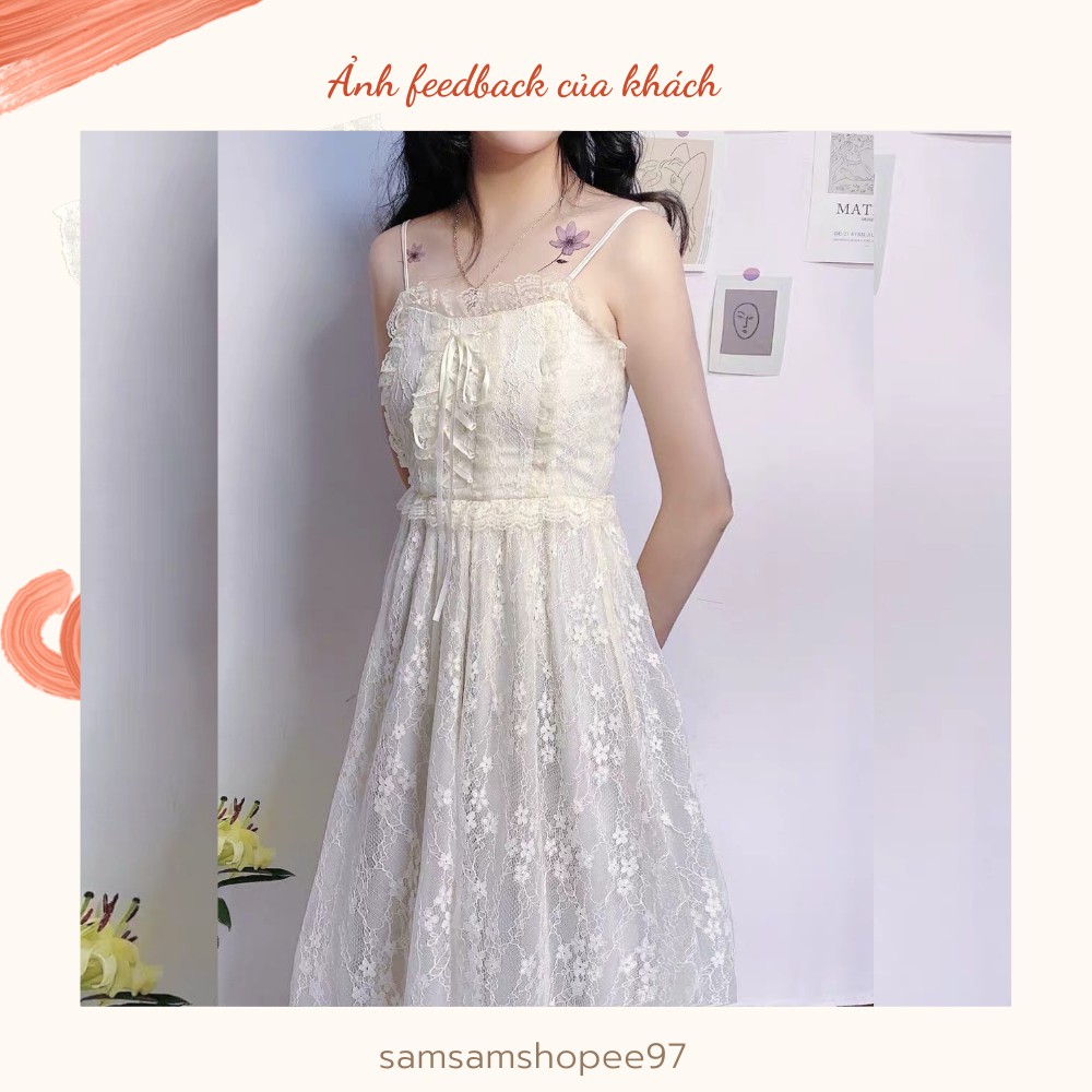 (Có Sẵn) Đầm hoa hai dây tiểu thư dáng dài phối ren ngực  (Kèm ảnh thật) | BigBuy360 - bigbuy360.vn
