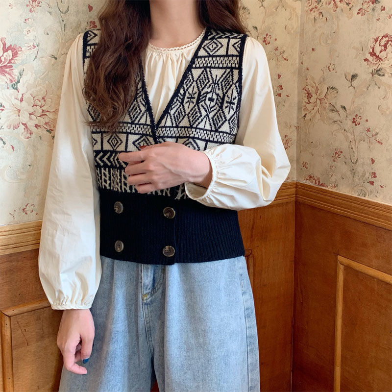 Áo gile sweater dệt kim ôm eo cổ chữ V xinh xắn cho nữ