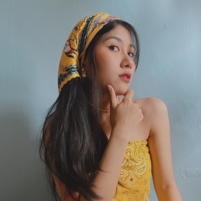 Khăn turban lụa xếp li choàng cổ thanh lịch phong cách nữ tính đa năng dùng làm áo yếm in hình con ngựa