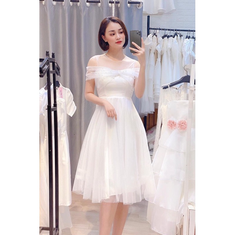 V35 VÁY TRẮNG HỞ VAI NHŨ TIỂU THƯ DỰ TIỆC, ĐẦM XOÈ CÔNG CHÚA , VÁY CHỤP KỈ YẾU, ĐI ĐÁM CƯỚI, Prom❤️