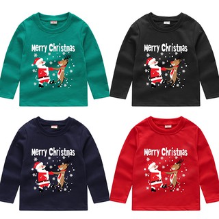 Áo thun len chui đầu họa tiết ông già Noel cho bé gái/bé trai