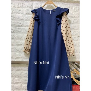 Đầm bầu tay dài phối chấm bi (3 màu)