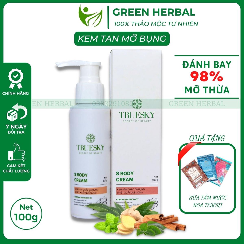 Kem Tan Mỡ Bụng Truesky 100gr, Kem Tan Mỡ Công Nghệ Hàn Quốc Chiết Xuất Từ Quế Gừng An Toàn Hiệu Quả - GreenHerbal