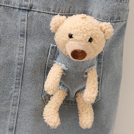 Set Đồ Mùa Hè 2 Món Gồm Áo Thun Tay Cộc In Hình Gấu Kèm Váy Yếm denim Phong Cách Hàn Quốc Mới Cho Bé Gái