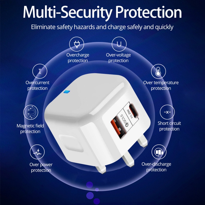 Cốc sạc HdoorLink tiêu chuẩn Anh Quốc PD20W+QC3.0 cổng USB kép 5V2A mang theo đi du lịch