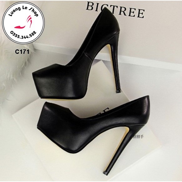 Giày cao gót 15cm kín mũi da lì nhiều màu ms C171