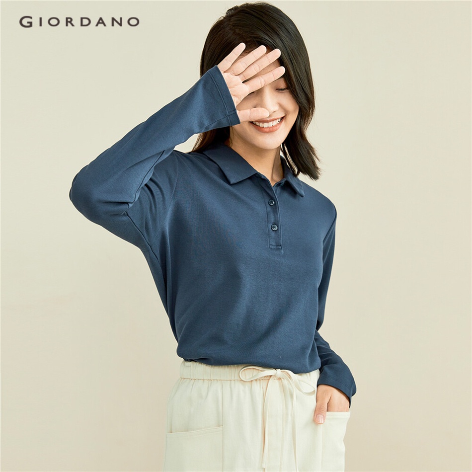 Áo thun GIORDANO 05311790 cổ polo tay dài dáng ôm thời trang dành cho nữ | BigBuy360 - bigbuy360.vn