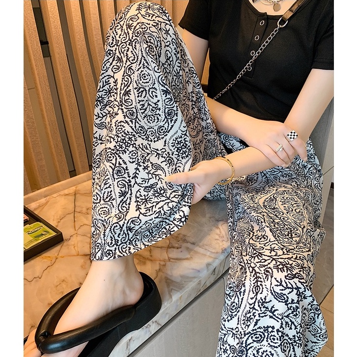 Quần chiffon Ống Rộng Lưng Cao Thời Trang Hàn Quốc Cho Nữ