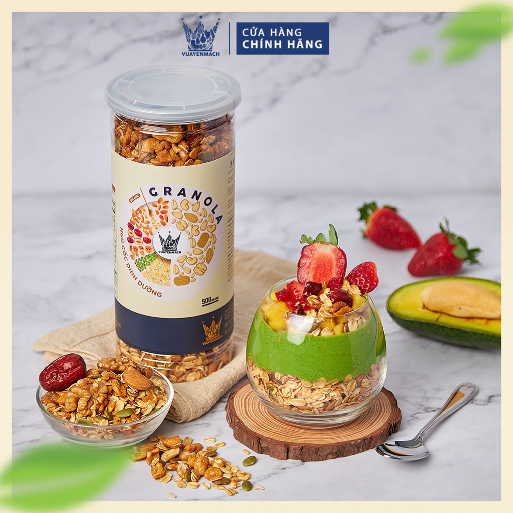 [Combo Mua 3 Ra 6] VUA YẾN MẠCH Granola 500gr + Yến mạch 500gr + Biscotti trà xanh 250gr + Hạt chia + Muối hồng + Táo đỏ