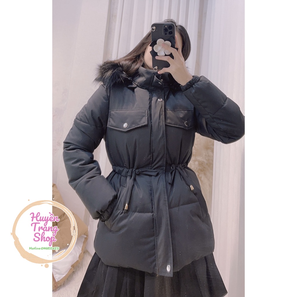 Áo phao Nữ cách điệu dây rút kèm mũ lông siêu Hot | BigBuy360 - bigbuy360.vn
