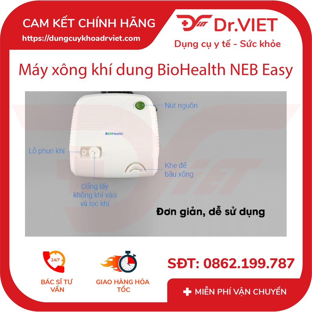 MÁY XÔNG KHÍ DUNG BIOHEALTH NEBEASY (PHÙ HỢP MỌI LỨA TUỔI, TỐC ĐỘ XÔNG KHÍ VỪA PHẢI, HÍT THỞ THOẢI MÁI) - DRVIET