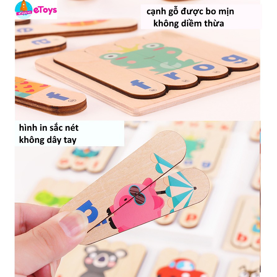 Đồ chơi thông minh cho bé Montessori bộ xếp hình 96 que gỗ học tiếng Anh hiệu quả ETOYS