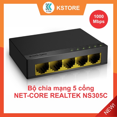 Bộ chi mạng Switch cổng LAN 1000Mbps/1Gbps Netcore Realtek - 5 port