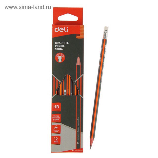 12 CÂY BÚT CHÌ GỖ 2B TAM GIÁC DELI 37013 CHÍNH HÃNG