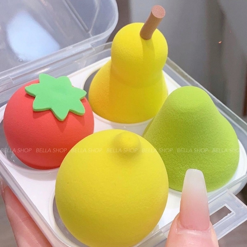 Set 4 bông mút trang điểm tán phấn kem nền mềm mại TieuMy cute hình trái cây