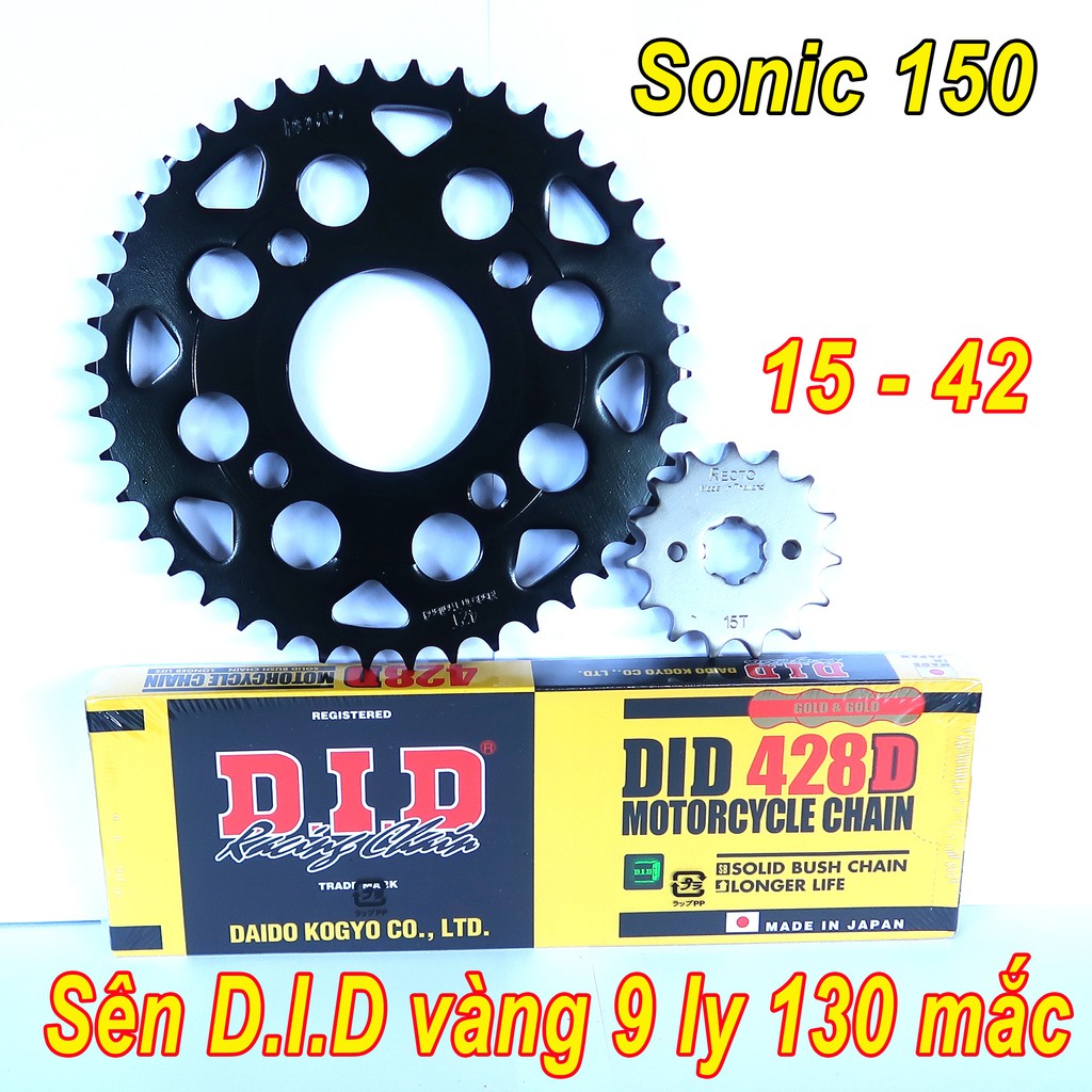 Nhông dĩa RECTO 15 - 42, Sên DID vàng 9 ly 124 mắc cho Honda Sonic 150