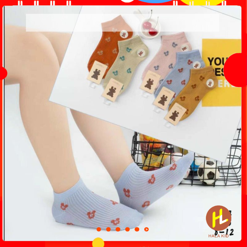 Combo TẤT GÂN MICKEY cổ ngắn cotton mềm cho bé gái 3-8 tuổi - TN