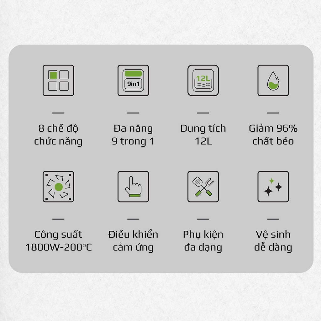 Nồi Chiên Không Dầu OLIVO AF12 - 8 Chức Năng - Dung Tích 12L - Công Suất 1800W