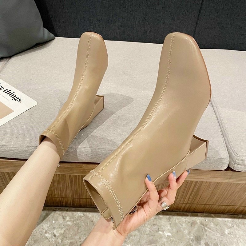 (Kèm -loại 1)) Bốt nữa Meja Boots da nhăn đế trụ có phong cách cá tính