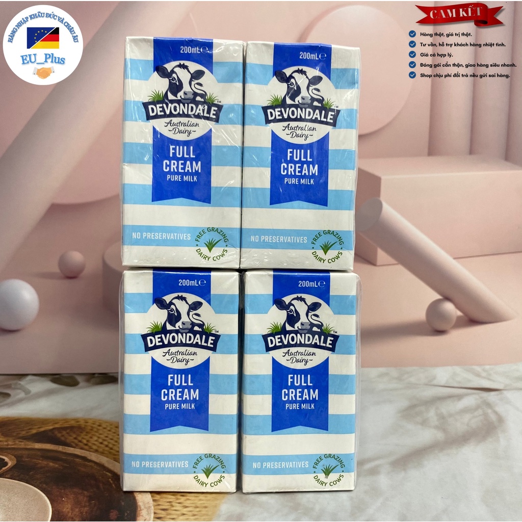 Combo 12 hộp Sữa Devondale Dâu/ nguyên kem Giàu Canxi 200ml - Sữa Úc Tươi Nhập Khẩu